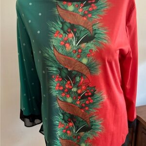 Festive Red and Green Women's Blouse, XL